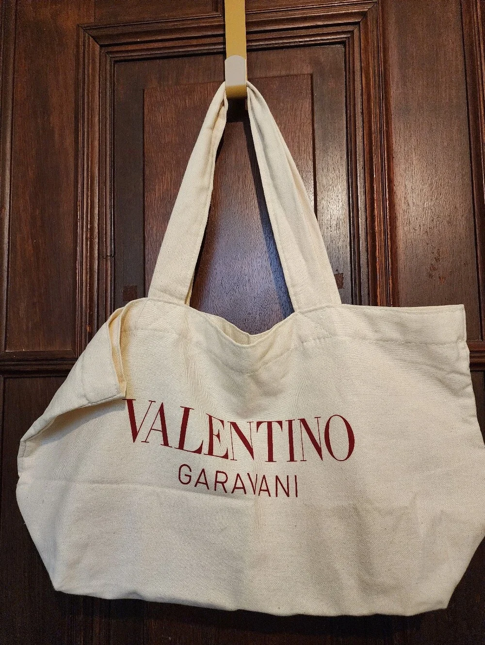 NWOT Valentino Garavani Cream Canvas Tote with Red Logo-Made In Italy